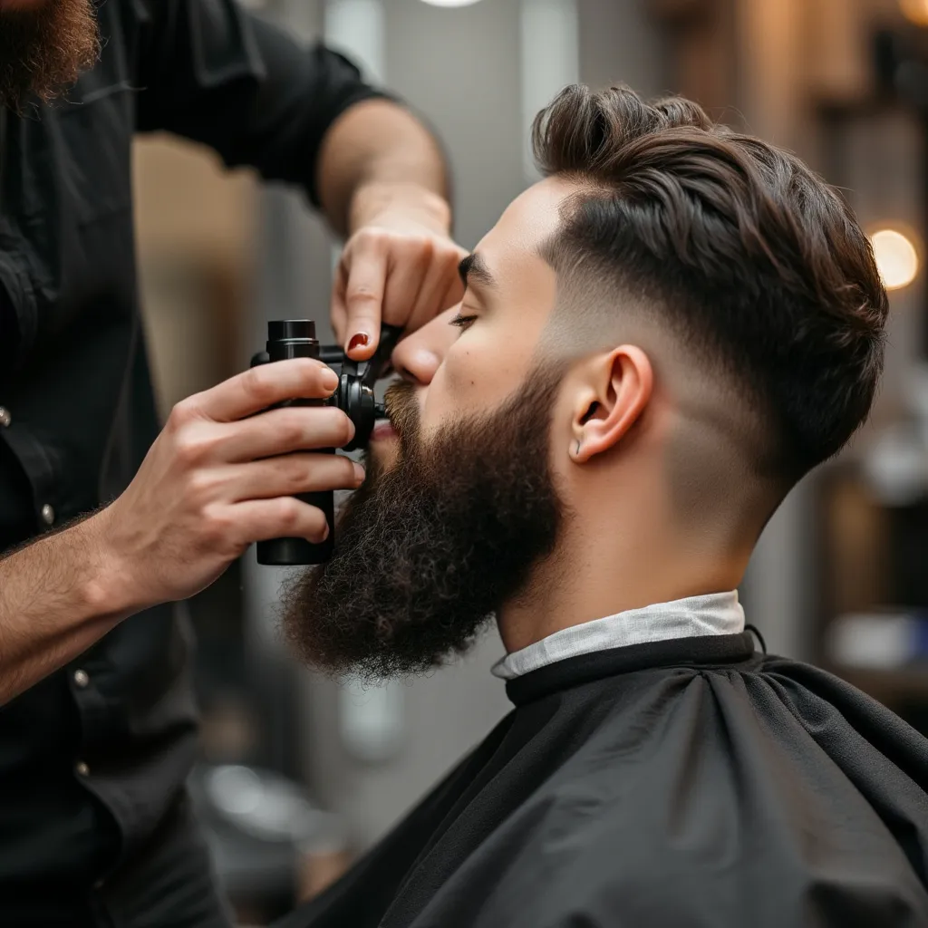 Barbero aplicando productos para barba